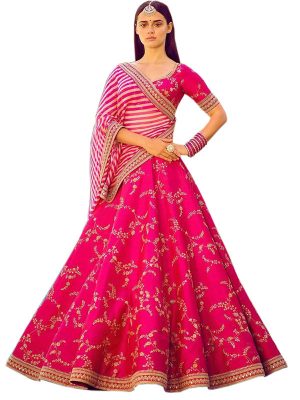 Pink Color Wedding Wear Heavy Bridal Phantom Silk Embroidery Lehenga Choli With Dupatta