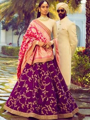 Hot Pink Color Wedding Wear Heavy Bridal Phantom Silk Embroidery Lehenga Choli With Dupatta