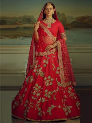 Red Color Wedding Wear Heavy Bridal Malai Satin Embroidery Lehenga Choli With Dupatta