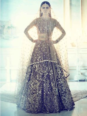 Brown Color Wedding Wear Heavy Bridal Malai Satin Embroidery Lehenga Choli With Dupatta
