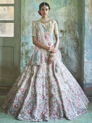 Snow White Color Wedding Wear Heavy Bridal German Silk Embroidery Lehenga Choli With Dupatta