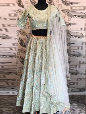 Sky Blue Color Color Wedding Wear Heavy Bridal Mastani silk Embroidery Lehenga Choli With Dupatta