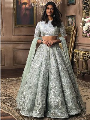 Sky Blue Color Color Wedding Wear Heavy Bridal Mastani silk Embroidery Lehenga Choli With Dupatta