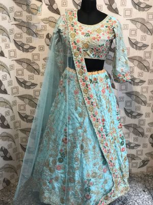 Blue Color Wedding Wear Heavy Bridal Habutail Silk Embroidery Lehenga Choli With Dupatta