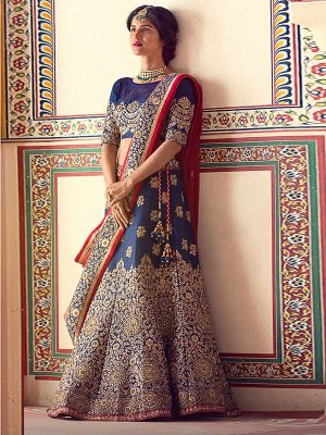 Royal Blue Color Wedding Wear Heavy Bridal Jarman Silk Embroidery Lehenga Choli With Dupatta