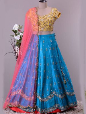 Sky Blue Color Wedding Wear Heavy Bridal Banarasi Silk Embroidery Lehenga Choli With Dupatta