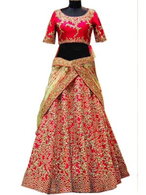 Treditional Deep Red Color Wedding Wear Heavy Bridal Bridal Silk Embroidery Lehenga Choli With Dupatta