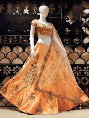Petal Peach Color Wedding Wear Heavy Bridal Bridal Silk Embroidery Lehenga Choli With Dupatta