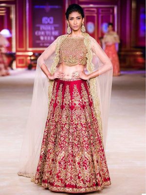 Cherry Red Color Wedding Wear Heavy Bridal Malai Satin Embroidery Lehenga Choli With Dupatta