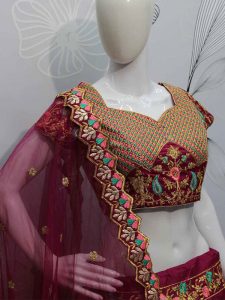 Dark Purple Color Wedding Wear Heavy Bridal Thai Silk Embroidery Lehenga Choli With Dupatta