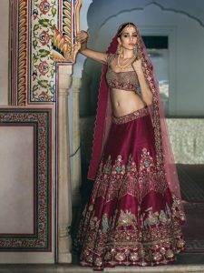 Dark Purple Color Wedding Wear Heavy Bridal Thai Silk Embroidery Lehenga Choli With Dupatta