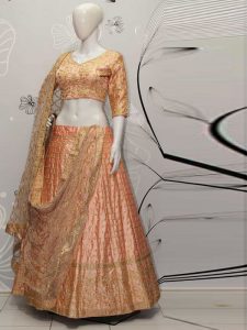 Rose Peach Color Wedding Wear Heavy Bridal Malai Satin Embroidery Lehenga Choli With Dupatta
