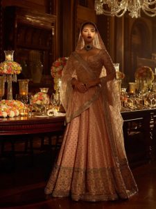 Rose Peach Color Wedding Wear Heavy Bridal Malai Satin Embroidery Lehenga Choli With Dupatta