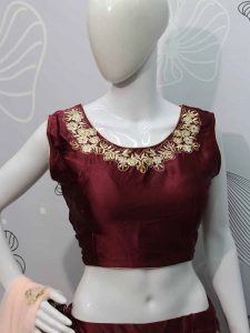 Wine Color Malai Satin Embroidery Lehenga Choli With Dupatta