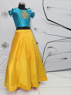 Mustered Yellow Color Phantom Silk Hand Work Gown