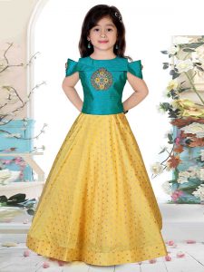 Mustured Yellow Color Phantom Silk Hand Work Gown