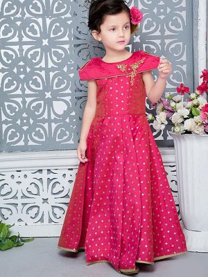 Pink Color Jacquard Hand Work Gown