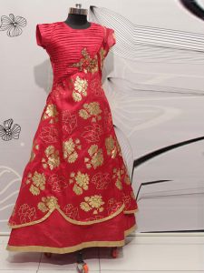Cherry Red Color Thai Silk Hand Work Gown