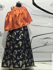 Orange & Navy Color Silk Hand Work Gown
