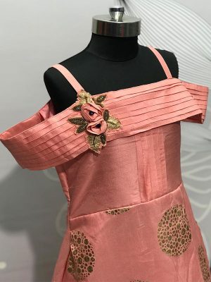 Salmon Pink Color Thai Silk Hand Work Gown