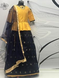 Navy Blue Color Phantom Silk Hand Work Gown