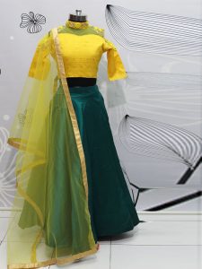 Teal Green Color Taffeta Silk Hand Work Gown