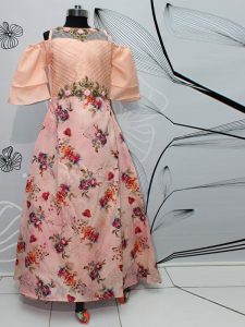 Peach Color Thai Silk Hand Work Gown