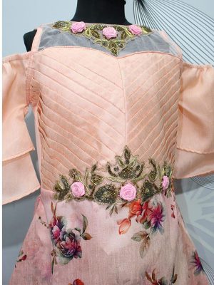 Peach Color Thai Silk Hand Work Gown