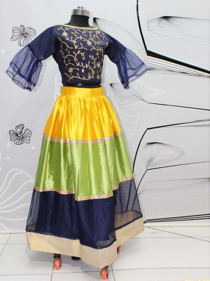 Multicolor Nylon Satin Silk Embroidery Work Gown