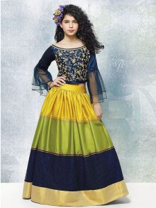 Multicolor Nylon Satin Silk Embroidery Work Lehenga Choli