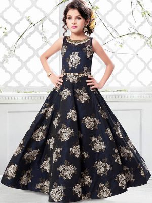 Navy Blue Color Jacquard Hand Work Gown