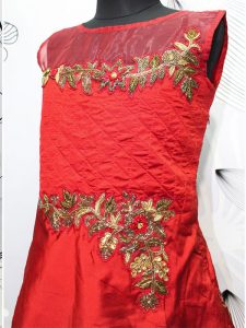 Maroon Color Taffeta Silk Hand Work Gown