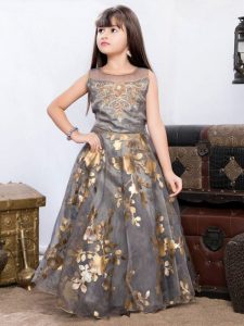 Grey Color Organza Handwork Gown