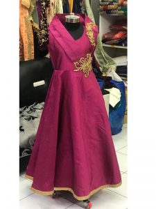 Magenta Color Taffeta Silk Hand Work Gown