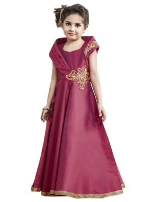 Magenta Color Taffeta Silk Hand Work Gown