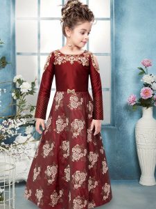 Dark Wine Color Dual Cloth Jacquard Hand Work Gown