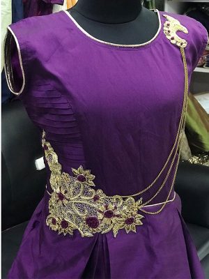 Purple Color Taffeta Silk Hand Work Gown