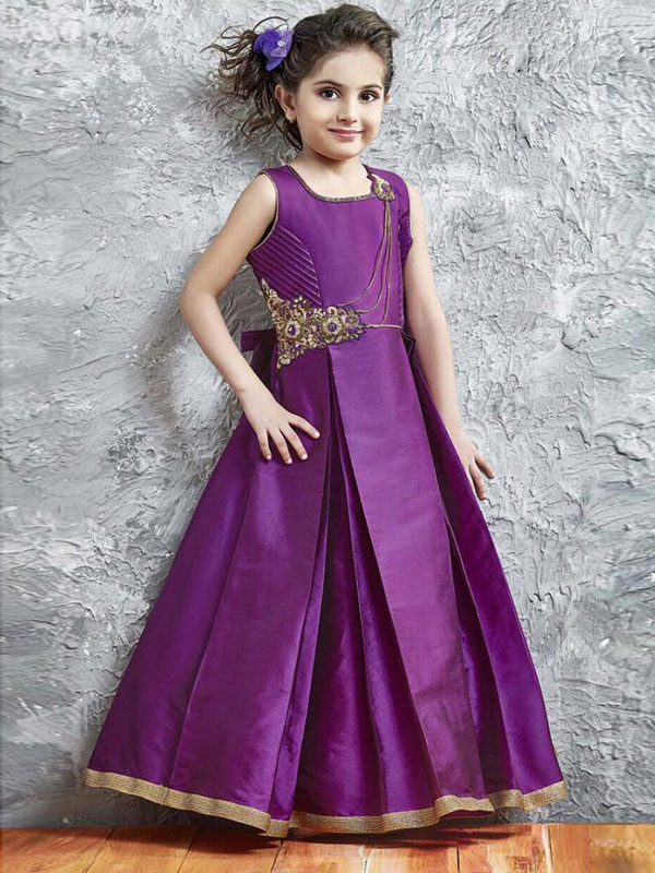 Purple Color Taffeta Silk Hand Work Gown - Zakarto