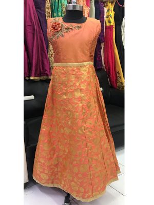 Pista Color Jacquard Silk Hand Work Gown