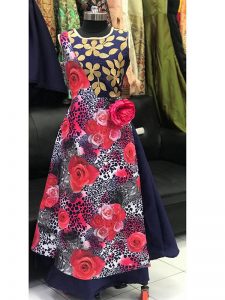 Navy Blue Color Crepe Printed Hand Work & Digital Print Gown