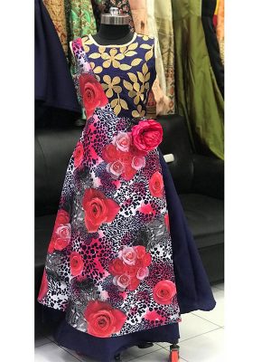 Navy Blue Color Crepe Printed Hand Work & Digital Print Gown