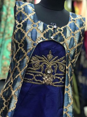 Navy Blue Color Phantom Hand Work & Digital Print Gown