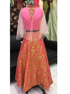 Two Tone Pink Color Silk Hand Work Gown