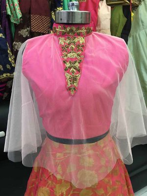 Two Tone Pink Color Silk Hand Work Gown