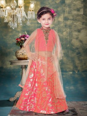 Two Tone Pink Color Silk Hand Work Gown