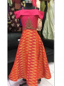 Deep Pink Color Jacquard Hand Work Gown