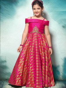 Deep Pink Color Jacquard Hand Work Gown