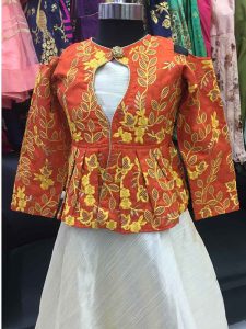 Orange & Beige Color Malbari Silk Embroidered Gown