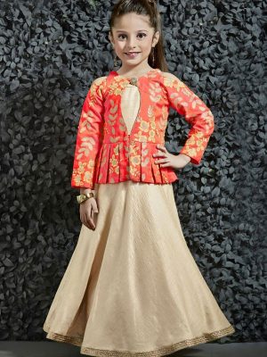 Orange & Beige Color Malbari Silk Embroidered Gown