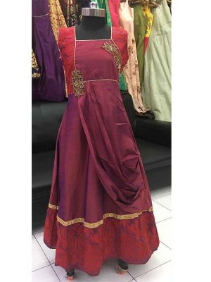 Burgundy Color Malbari Silk Hand Work & Embroidered Gown